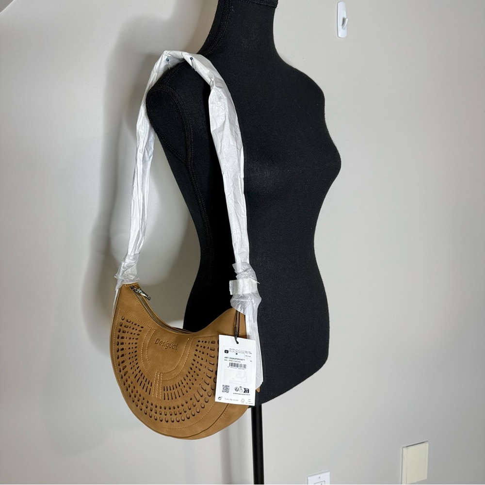 DESIGUAL New Orbis Cascais Camel Brown Tan Perforated Shoulder Crossbody Bag - Picture 6 of 14